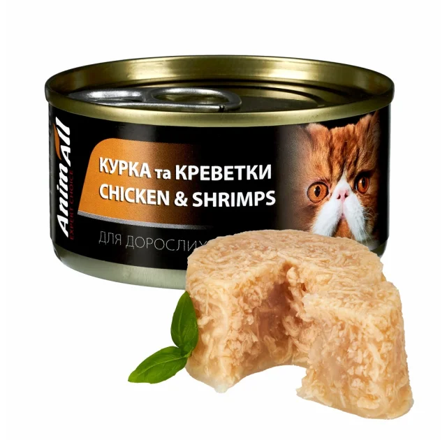 Консервы AnimAll для кошек, курица с креветками, 85 г