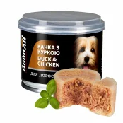 Консервы AnimAll для собак, утка с курицей в нежном желе, 195 г