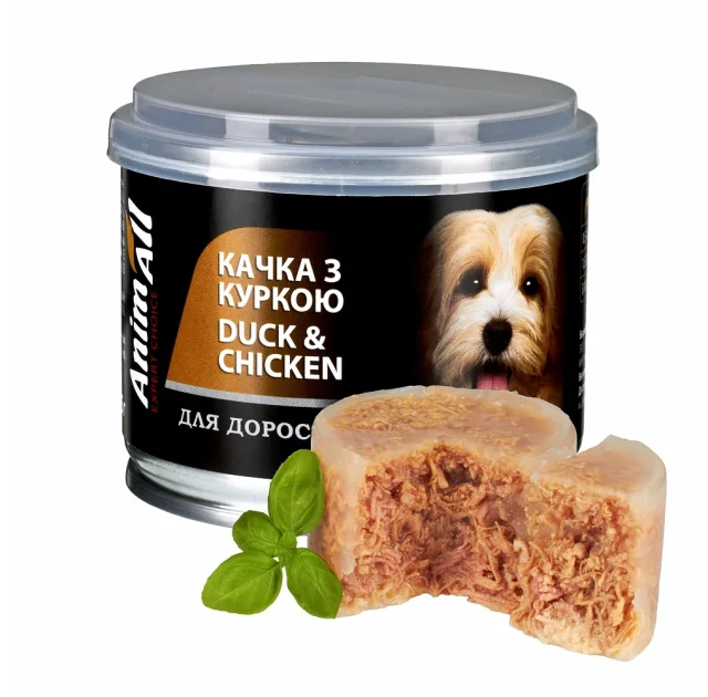 Консерви AnimAll для собак, качка з куркой в ніжному желе, 195 г
