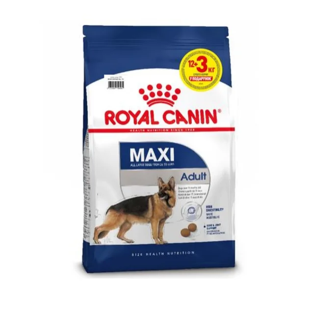 Сухой корм сухой корм Royal Canin Maxi Adult для собак крупных пород, 12+3 кг в подарок