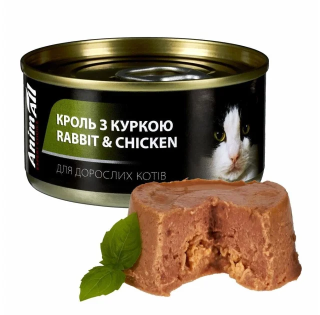 Консервы AnimAll для кошек, кролик и курица, 80 г