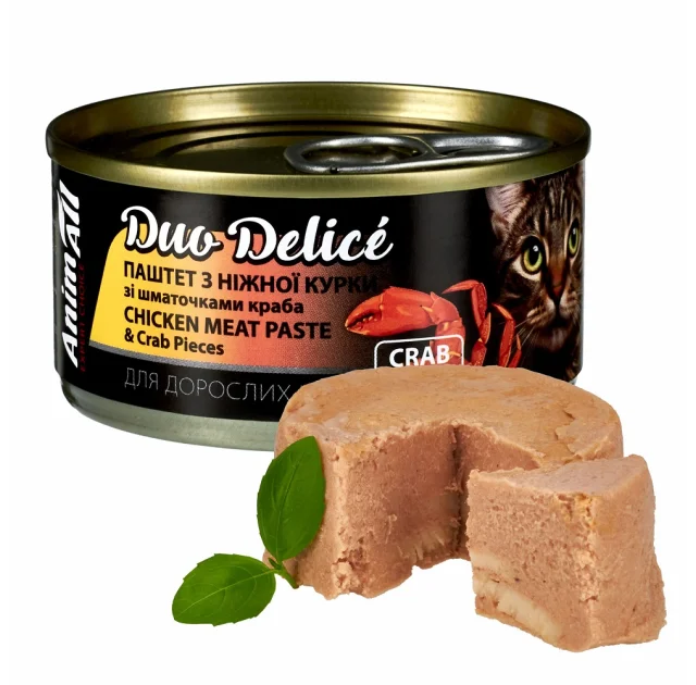 Консервы AnimAll Duo Delice для кошек, паштет из курицы и кусочками краба, 80 г