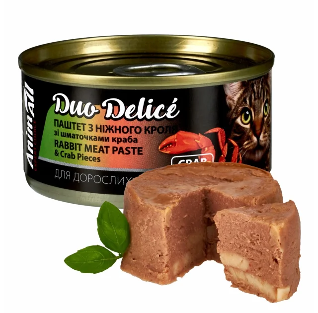Консервы AnimAll Duo Delice для кошек, паштет из кролика и кусочками краба, 80 г