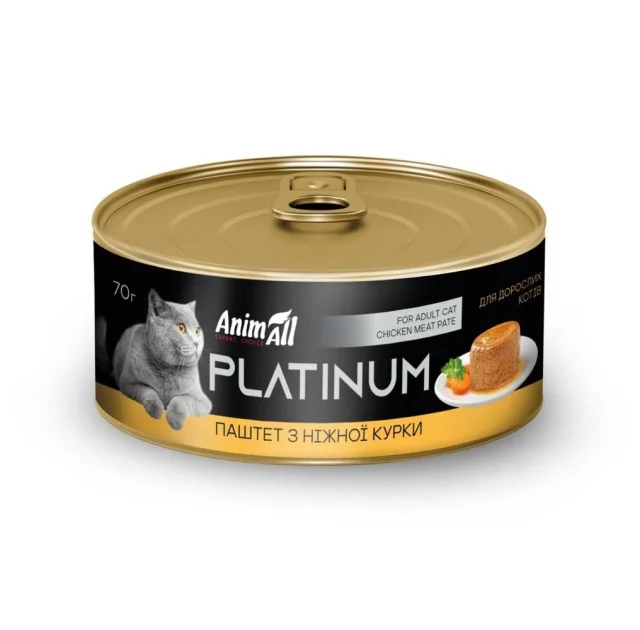 Вологий корм AnimAll Platinum для дорослих котів, ніжний паштет з курки, 70 г