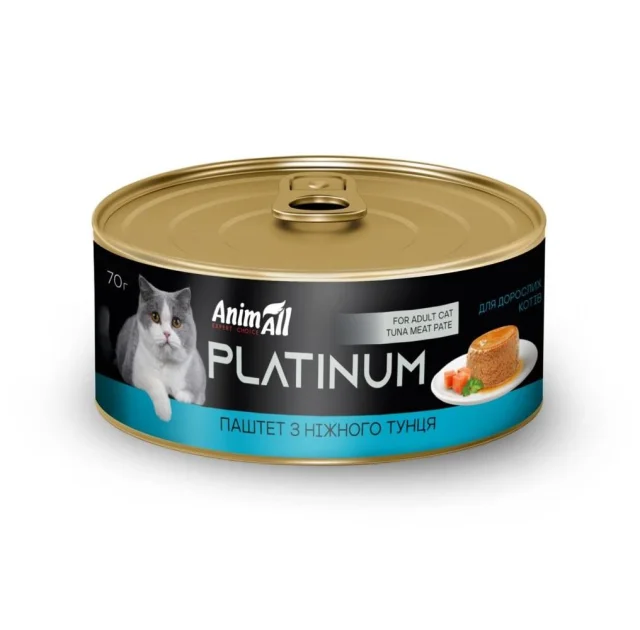 Влажный корм AnimAll Platinum для взрослых кошек, нежный паштет из тунца, 70 г