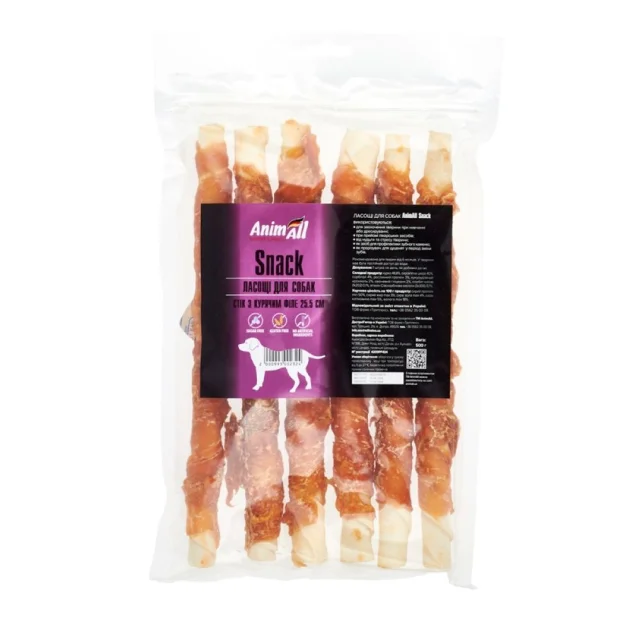 Лакомство AnimAll снеки дог сток с куриным филе для собак, 25.5×3 см, 500 г