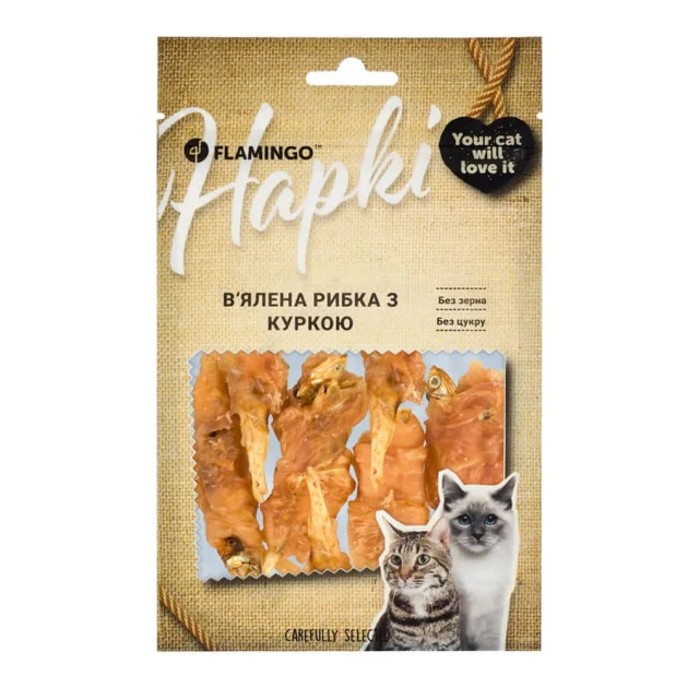 Лакомства Flamingo для кошек, вяленая рыбка с курицей, 50 г