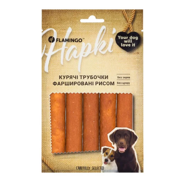 Ласощі Flamingo для собак, курячі трубочки фаршировані рисом, 75 г