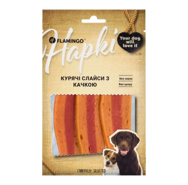 Ласощі Flamingo для собак, курячі слайси з качкою, 75 г