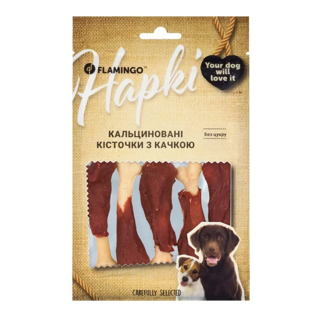 Лакомства Flamingo для собак, кальцинированные косточки с уткой, 75 г