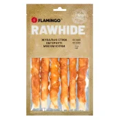Ласощі Flamingo СНЕК R'HIDE, жувальні стіки з яловичої шкіри, обгорнуті м'ясом курки, для собак, 180 г (6 шт, 15 см)
