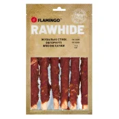 Ласощі Flamingo СНЕК R'HIDE, жувальні стіки з яловичої шкіри, обгорнуті м'ясом качки, для собак, 180 г (6 шт, 15 см)