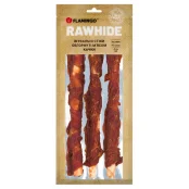 Ласощі Flamingo СНЕК R'HIDE, жувальні стіки з яловичої шкіри, обгорнуті м'ясом качки, для собак, 240 г (3 шт, 25 см)