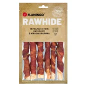 Ласощі Flamingo СНЕК R'HIDE, жувальні стіки з яловичої шкіри, обгорнуті м'ясом кролика, для собак, 180 г (6 шт, 15 см)