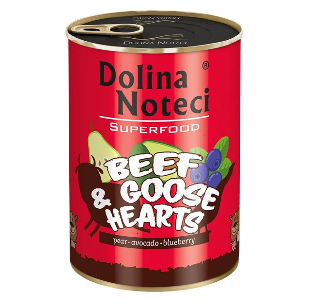 Консерви Dolina Noteci Superfood для cобак, з яловичих та гусячих сердець, 400 г