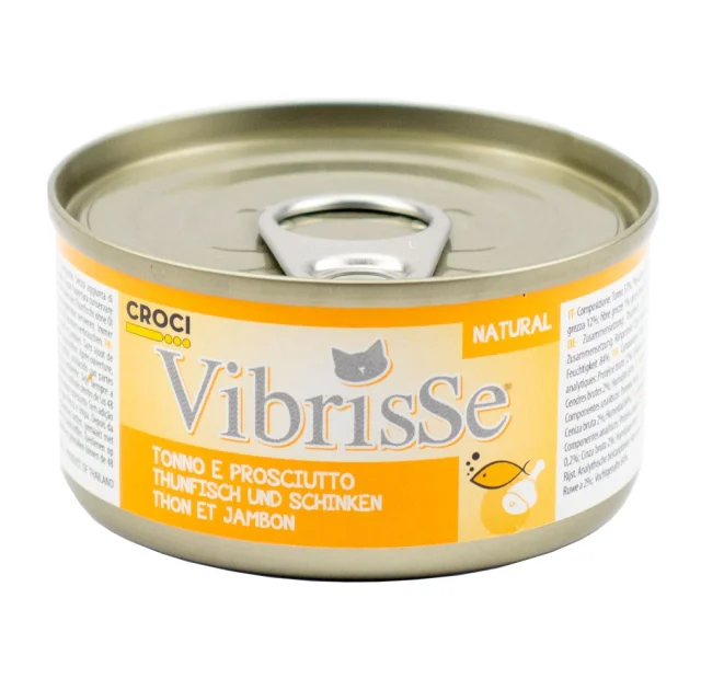 Консервы VIBRISSE для кошек, с тунцом и куриной ветчиной, 70 г