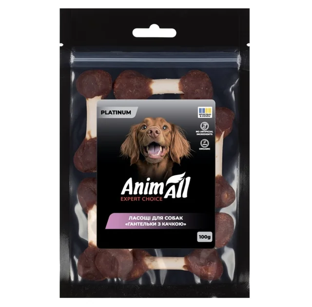 Лакомства AnimAll Platinum Гантельки с уткой для собак, 100 г