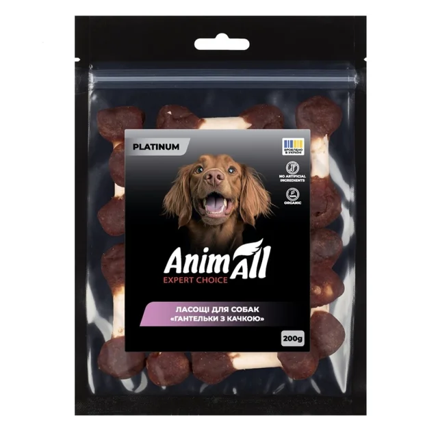 Лакомства AnimAll Platinum Гантельки с уткой для собак, 200 г