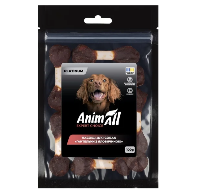 Лакомства AnimAll Platinum Гантельки с говядиной для собак, 100 г