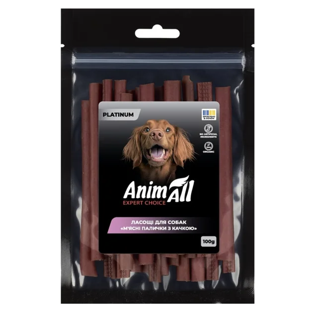 Лакомства AnimAll Platinum Мясные палочки с уткой для собак, 100 г