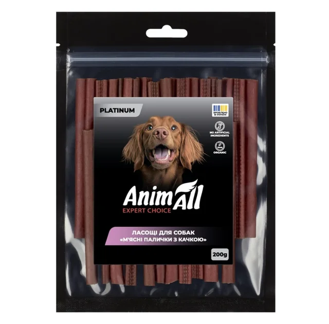 Лакомства AnimAll Platinum Мясные палочки с уткой для собак, 200 г