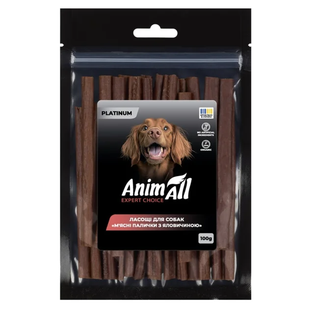 Лакомства AnimAll Platinum Мясные палочки с говядиной для собак, 100 г