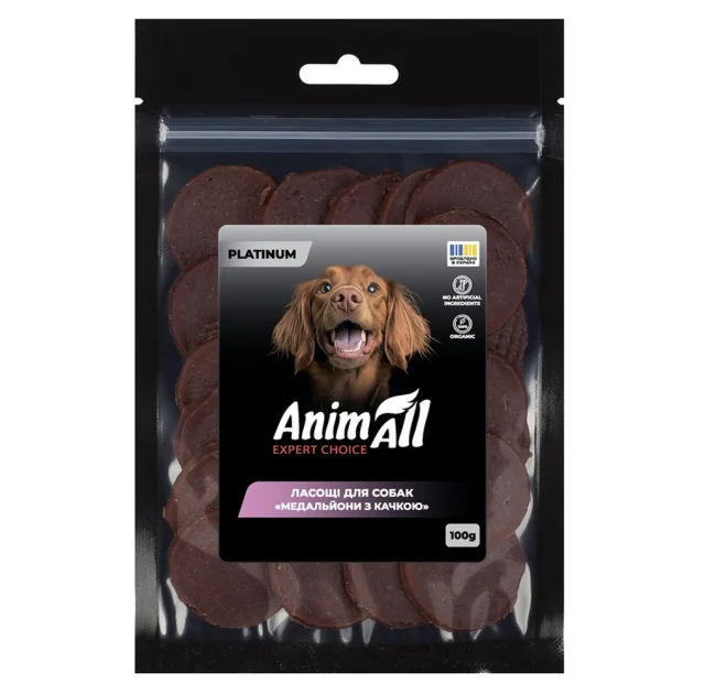 Ласощі AnimAll Platinum Медальйони з качкою для собак, 100 г