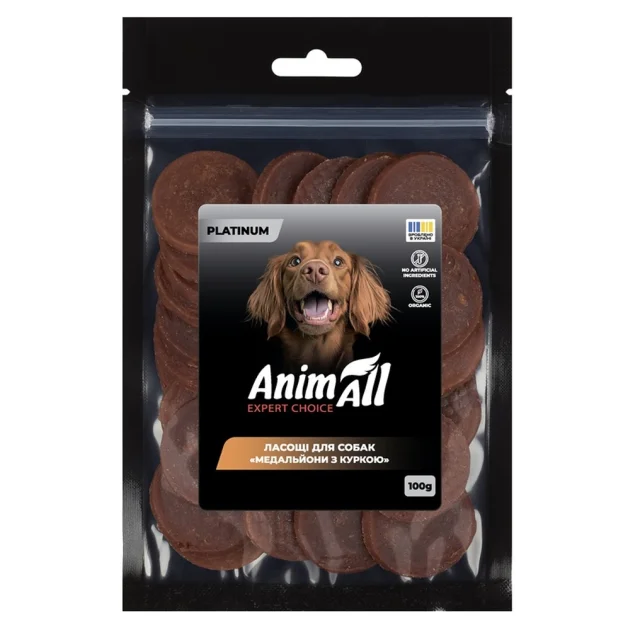 Ласощі AnimAll Platinum Медальйони з куркою для собак, 100 г