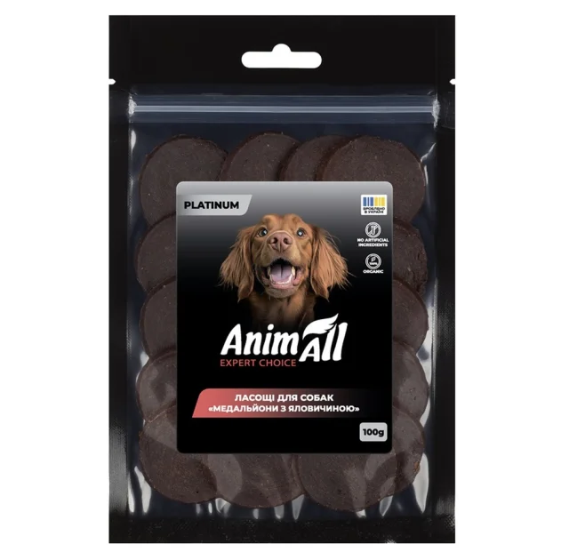 Ласощі AnimAll Platinum Медальйони з яловичиною для собак, 100 г