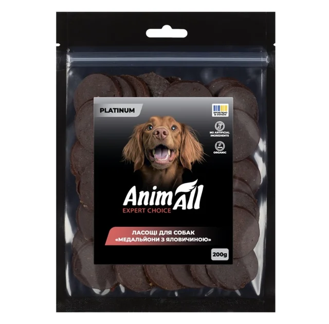 Ласощі AnimAll Platinum Медальйони з яловичиною для собак, 200 г