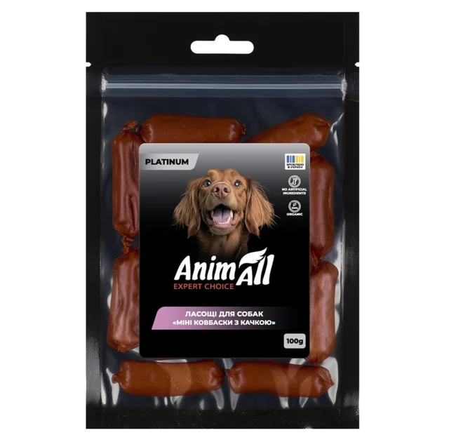 Лакомства AnimAll Platinum Мини колбаски с уткой для собак, 100 г