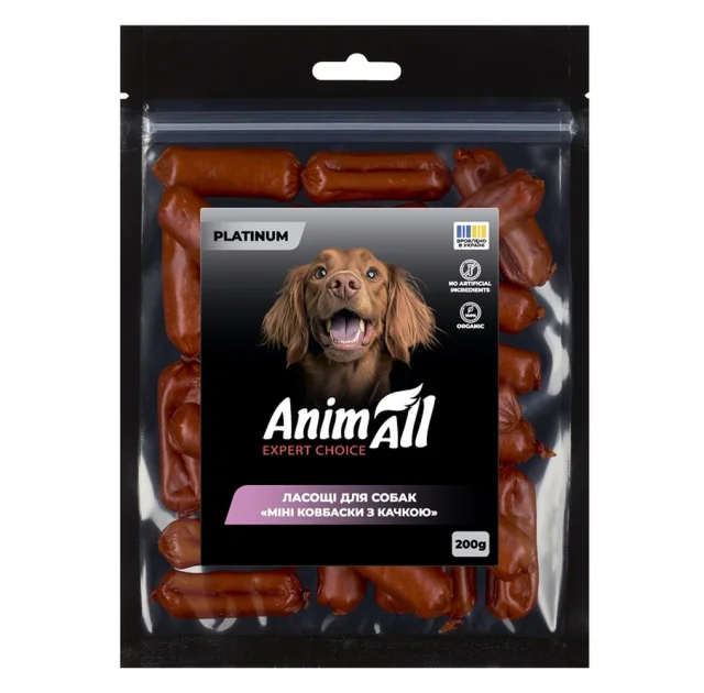 Лакомства AnimAll Platinum Мини колбаски с уткой для собак, 200 г