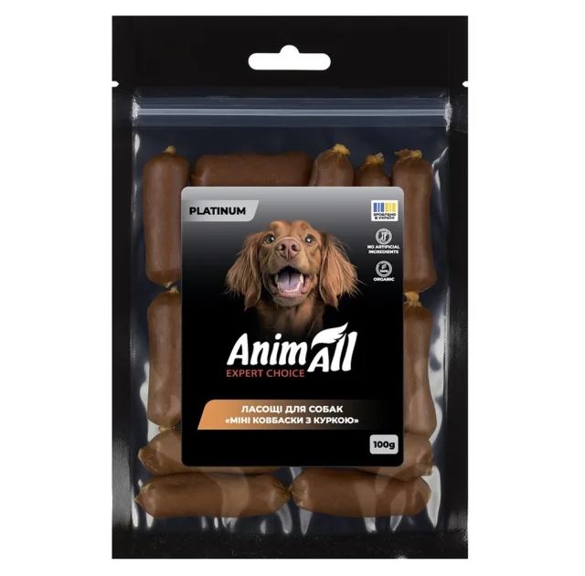 Лакомства AnimAll Platinum Мини колбаски с курицей для собак, 100 г