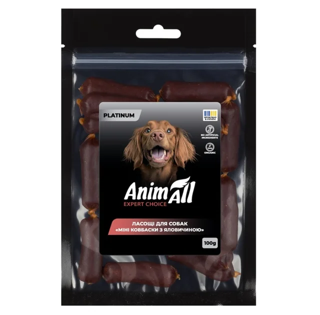 Лакомства AnimAll Platinum Мини колбаски с говядиной для собак, 100 г