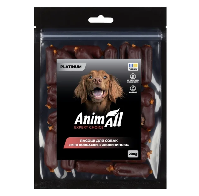 Лакомства AnimAll Platinum Мини колбаски с говядиной для собак, 200 г