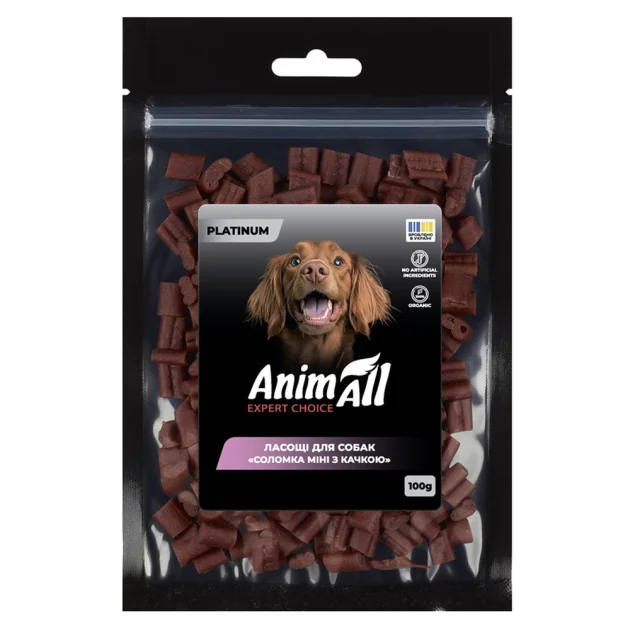 Ласощі AnimAll Platinum Соломка міні з качкою для собак, 100 г