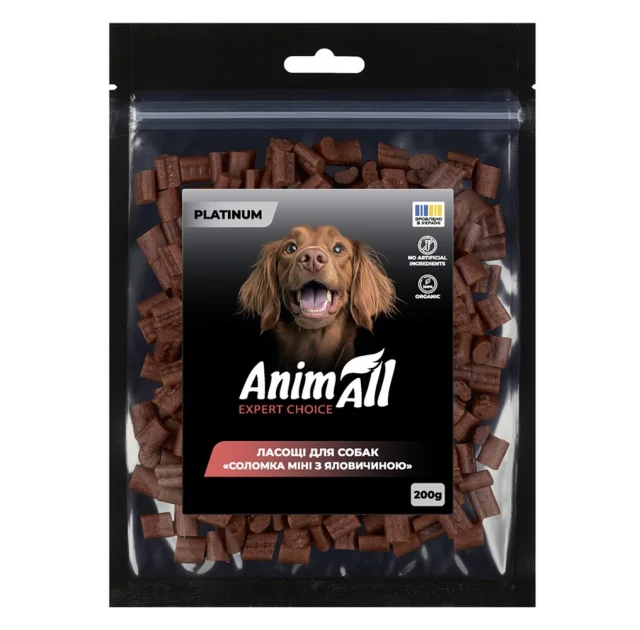 Ласощі AnimAll Platinum Соломка міні з яловичиною для собак, 200 г