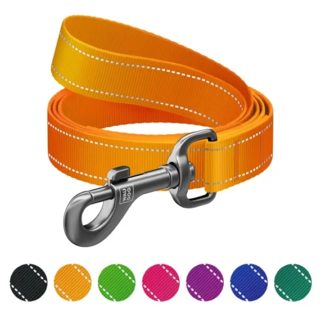 Поводок WAUDOG Nylon Mono для собак, светоотражающий, оранжевый, S, 1.5 см, 3 м