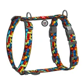 Шлея WAUDOG Nylon для собак, анатомическая, H-образная, с QR паспортом, рисунок "Блоки", пластиковый фастекс, M, 2 см, 38-60 см, 46-60 см