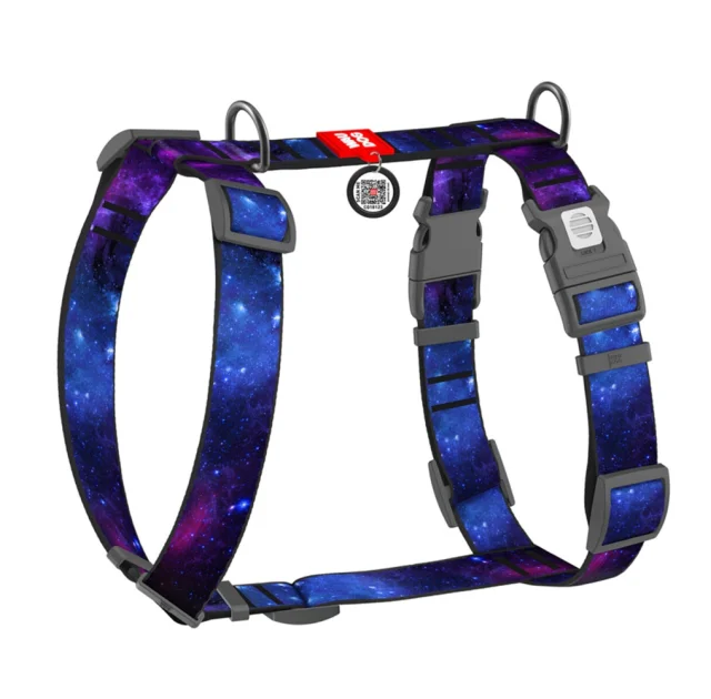 Шлейка WAUDOG Nylon для собак, анатомическая, H-образная, с QR паспортом, рисунок "NASA21", пластиковый фастекс, зеленый, XL, 3.5 см, 60-100 см, 70-100 см