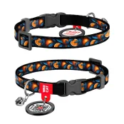Нашийник WAUCAT Nylon для котів, нейлоновий, з QR паспортом, малюнок "Апельсини", пластиковий фастекс, XS, 1 см, 20-30 см