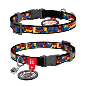Нашийник WAUCAT Nylon для котів, нейлоновий, з QR паспортом, малюнок "Блоки", пластиковий фастекс, XS, 1 см, 20-30 см