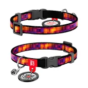 Нашийник WAUCAT Nylon для котів, нейлоновий, з QR паспортом, малюнок "Куби 3Д", пластиковий фастекс, XS, 1 см, 20-30 см