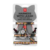 Шлея WAUCAT Nylon з повідцем для котів та дрібних собак, нейлонова, з QR паспортом, малюнок "Авокадо на рожевому", пластиковий фастекс, XS, 1 см, 25-40 см, 20-30 см