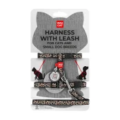Шлея WAUCAT Nylon з повідцем для котів та дрібних собак, нейлонова, з QR паспортом, малюнок "Леопард", пластиковий фастекс, XS, 1 см, 25-40 см, 20-30 см